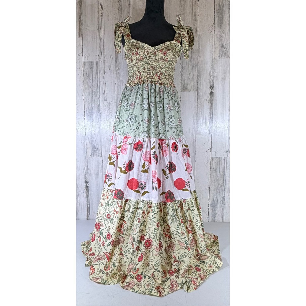 Nanette Lepore Maxi Dress Medium Floral Smocked Tiered Cottagecore Garden Party